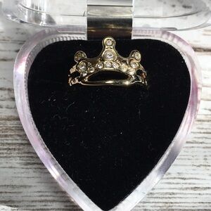 Princess Crown Tiara Ring Size 8.25 Faux Gold with Heart Box